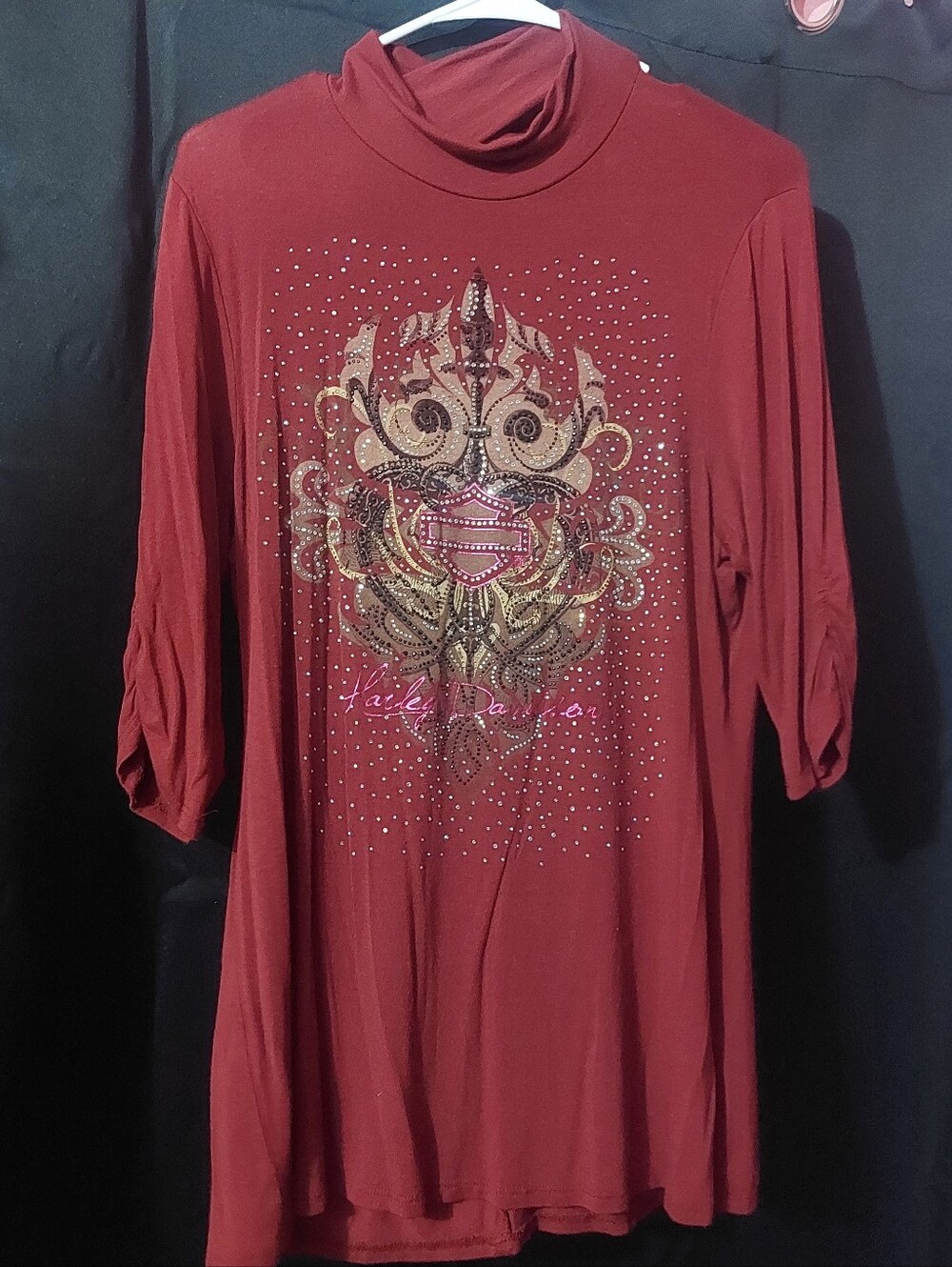 Harley Davidson Burgundy Bling Fitted Shirt Sz XL